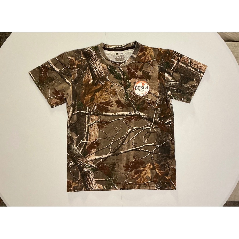 Russell Outdoors Busch Beer Realtree VTG Camo T Shirt Mens M Brown Hunting Tee